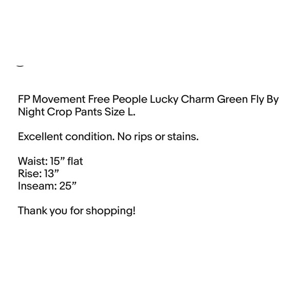FP Movement Free People Lucky Charm Green Fly By Night Crop Pants Size L - Picture 8 of 8